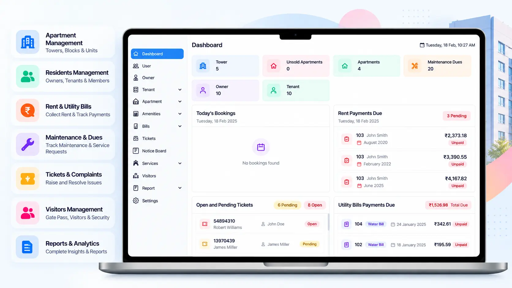modern apartment management dashboard mockup