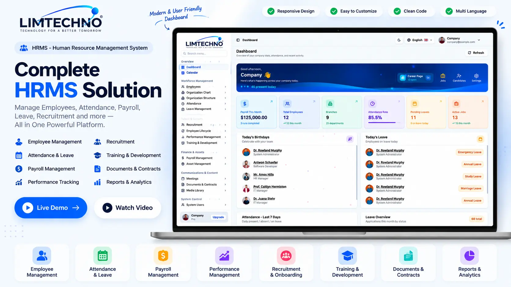 modern hrms dashboard showcase